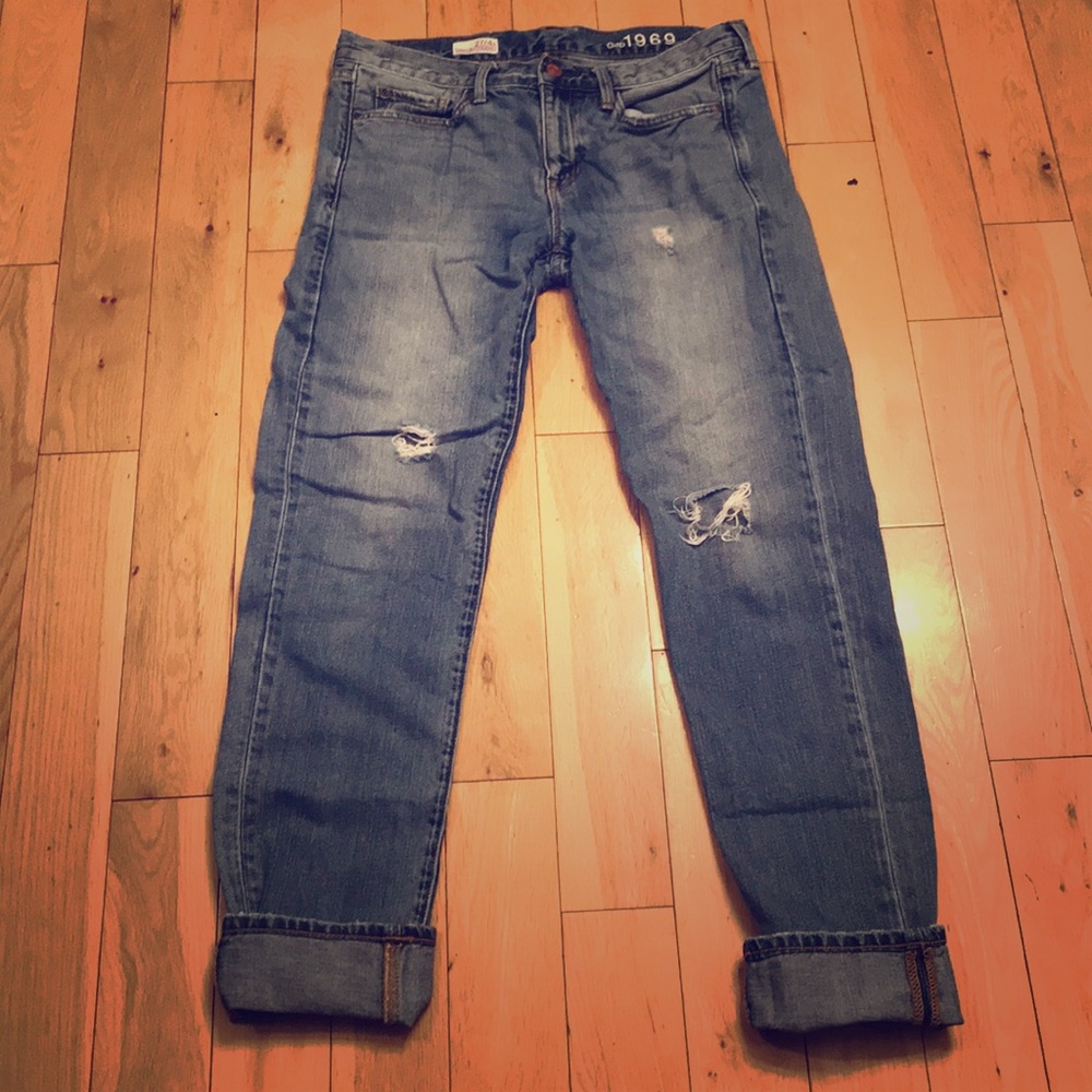 Gap distressed “sexy boyfriend” jeans